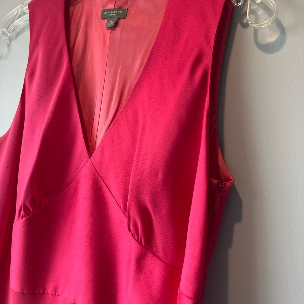 Ann Taylor Vibrant Pink V-Neck Dress